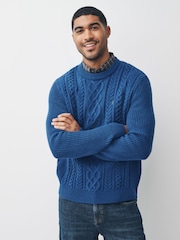 Navy Blue Aran Cable - Pulover v standardnem kroju s srajco - Slika 1 iz 4