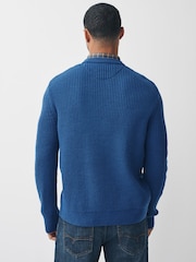 Navy Blue Aran Cable - Pulover v standardnem kroju s srajco - Slika 3 iz 4