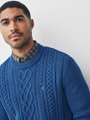 Navy Blue Aran Cable - Pulover v standardnem kroju s srajco - Slika 4 iz 4