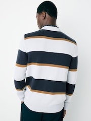 Navy/White/Camel Stripe - Pulover v standardnem kroju s srajco - Slika 3 iz 8