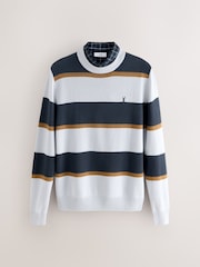 Navy/White/Camel Stripe - Pulover v standardnem kroju s srajco - Slika 6 iz 8