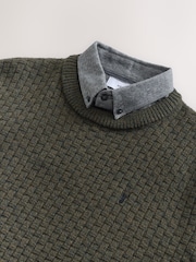 Green Basketweave Regular Fit Mock Shirt Jumper - Image 7 of 7