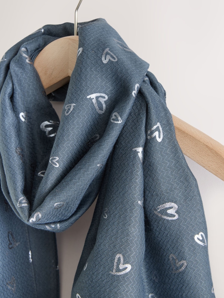 Grey Foil Heart Motif Lightweight Scarf - Image 2 of 3