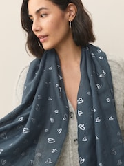 Grey Foil Heart Motif Lightweight Scarf - Image 4 of 7