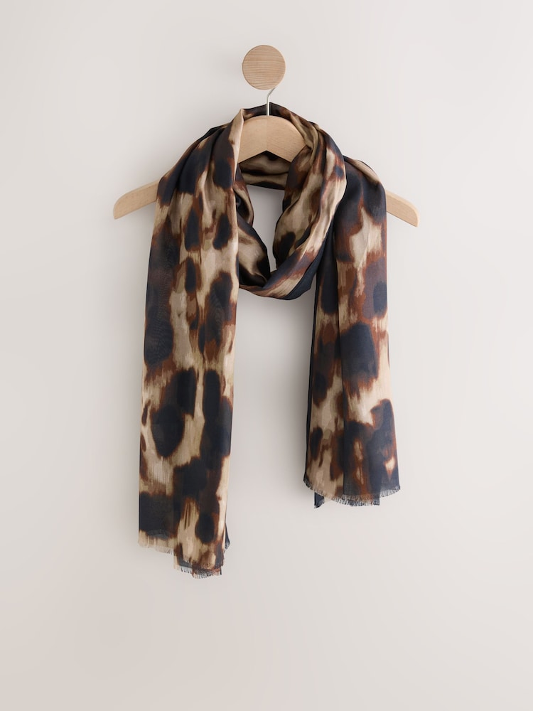 Blurred Leopard Print Lightweight Scarf - Image 1 of 3