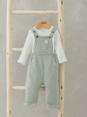 Mamas & Papas Green Sweat Dungaree & Bodysuit Set - Image 6 of 6