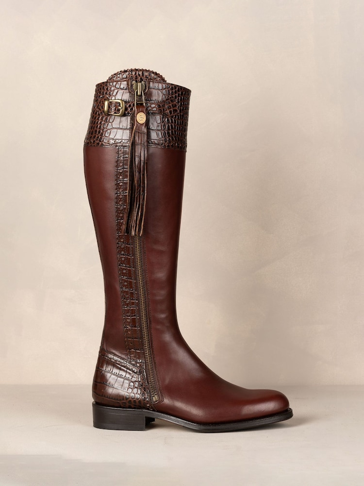 The Spanish Boot Company Brown Tall Spanish Riding Boots Mock Croc - Image 1 of 7