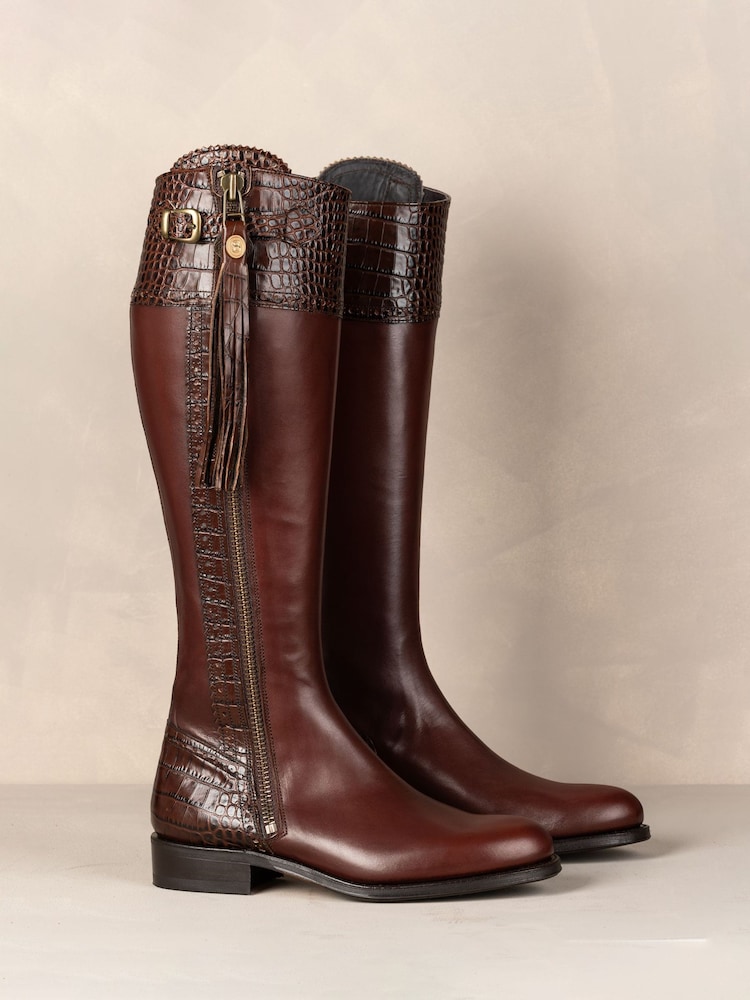 The Spanish Boot Company Brown Tall Spanish Riding Boots Mock Croc - Image 2 of 7