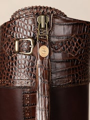 The Spanish Boot Company Brown Tall Spanish Riding Boots Mock Croc - Image 5 of 7