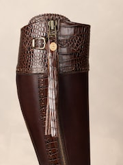 The Spanish Boot Company Brown Tall Spanish Riding Boots Mock Croc - Image 6 of 7