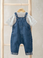 Mamas & Papas Stripe T-Shirt And Denim Dungaree Set - Image 1 of 5