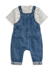 Mamas & Papas Stripe T-Shirt And Denim Dungaree Set - Image 2 of 5