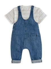 Mamas & Papas Stripe T-Shirt And Denim Dungaree Set - Image 3 of 5