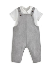 Mamas & Papas Grey Herringbone Dungaree And Bodysuit Set - Image 2 of 5