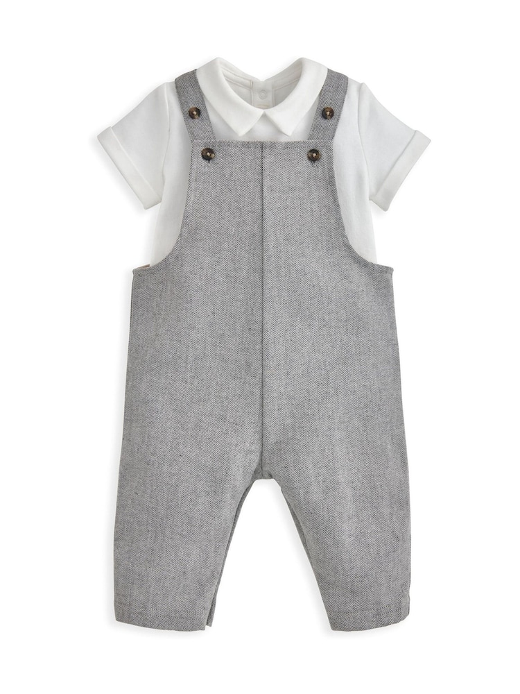 Mamas & Papas Grey Herringbone Dungaree And Bodysuit Set - Image 2 of 5