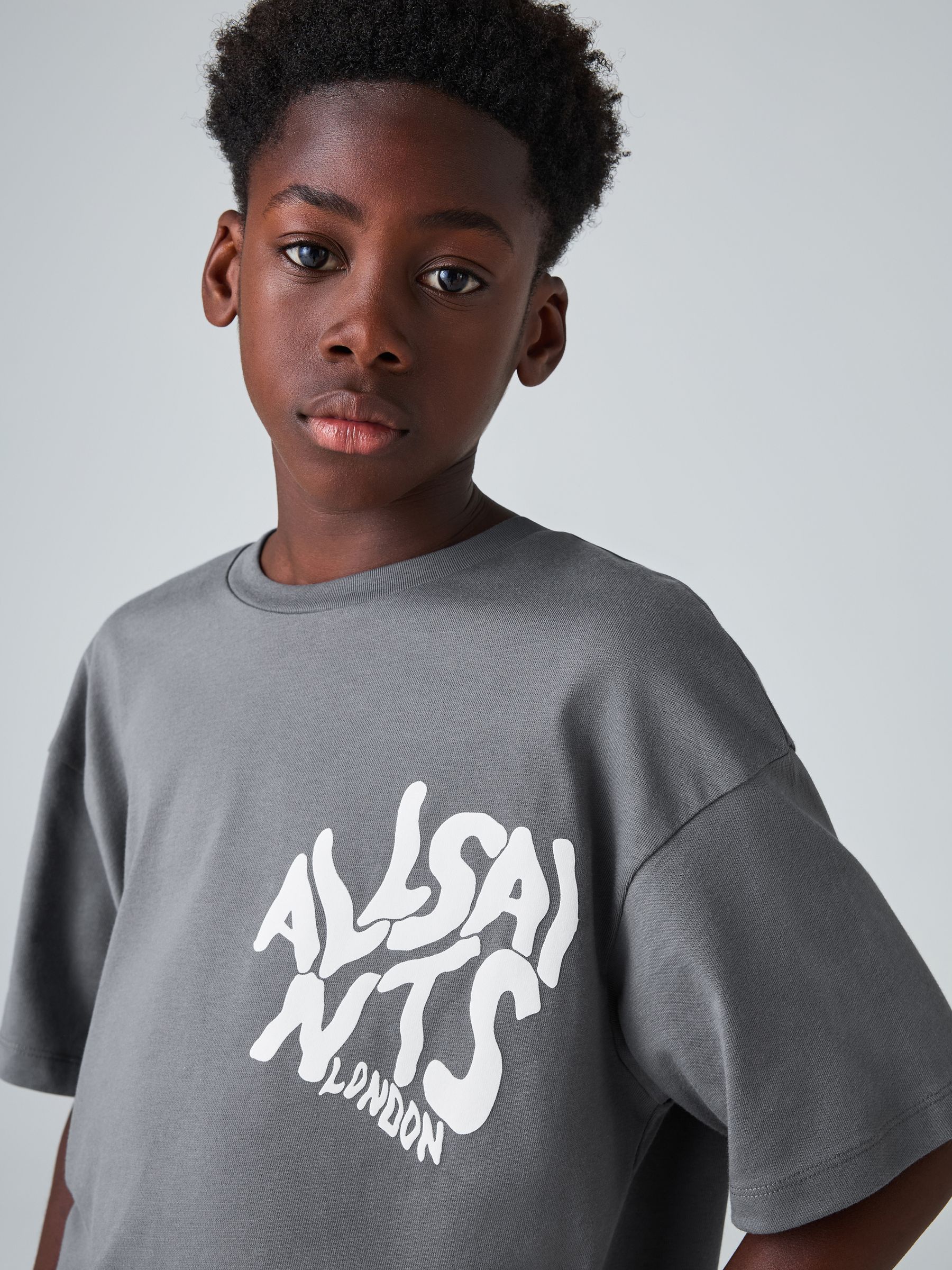 Buy smALLSAINTS Charcoal Grey Oversized Orlando Logo Crew Neck T