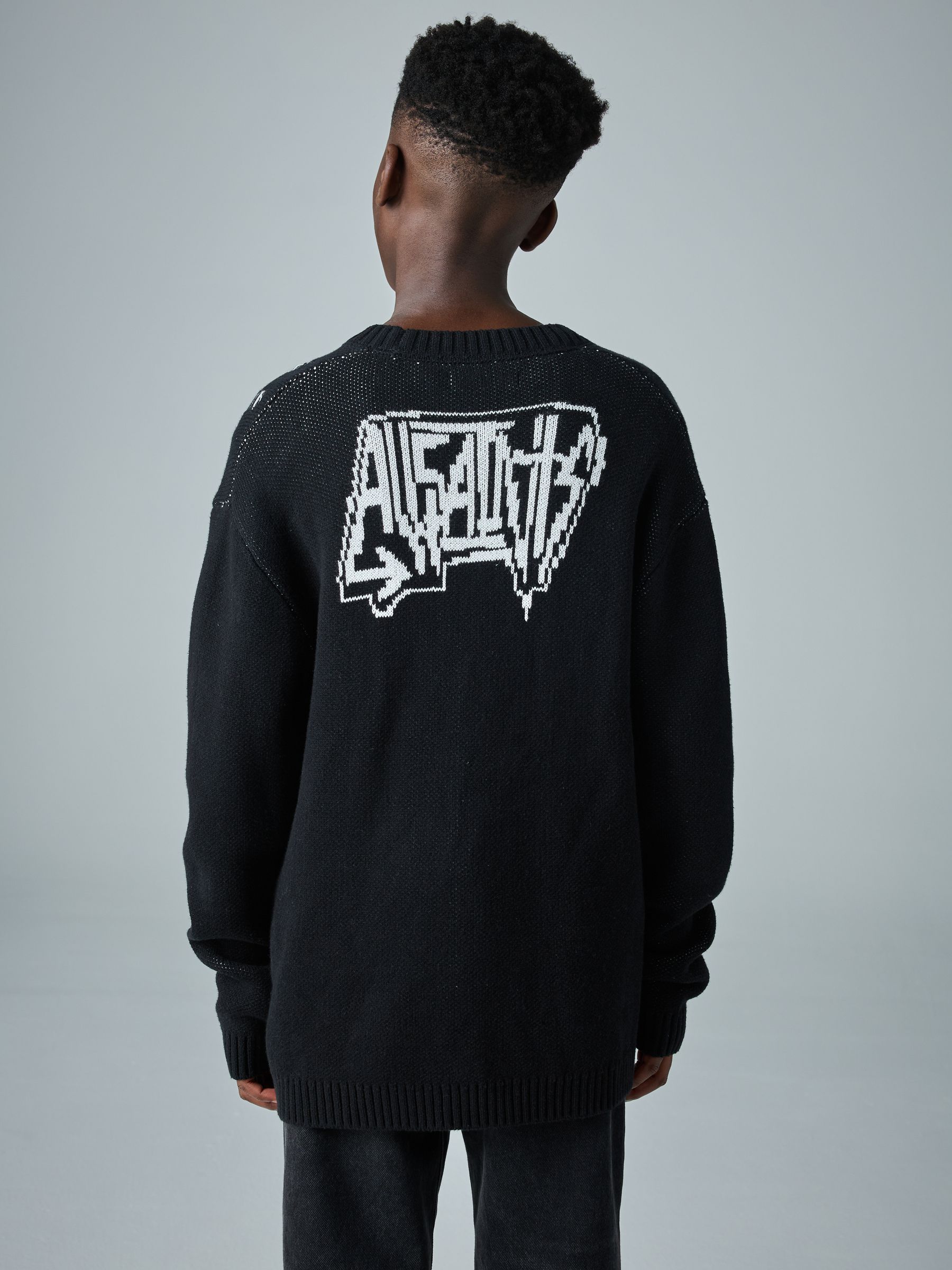 Buy smALLSAINTS Black Motive Graphic Distressed Knitted Cardigan