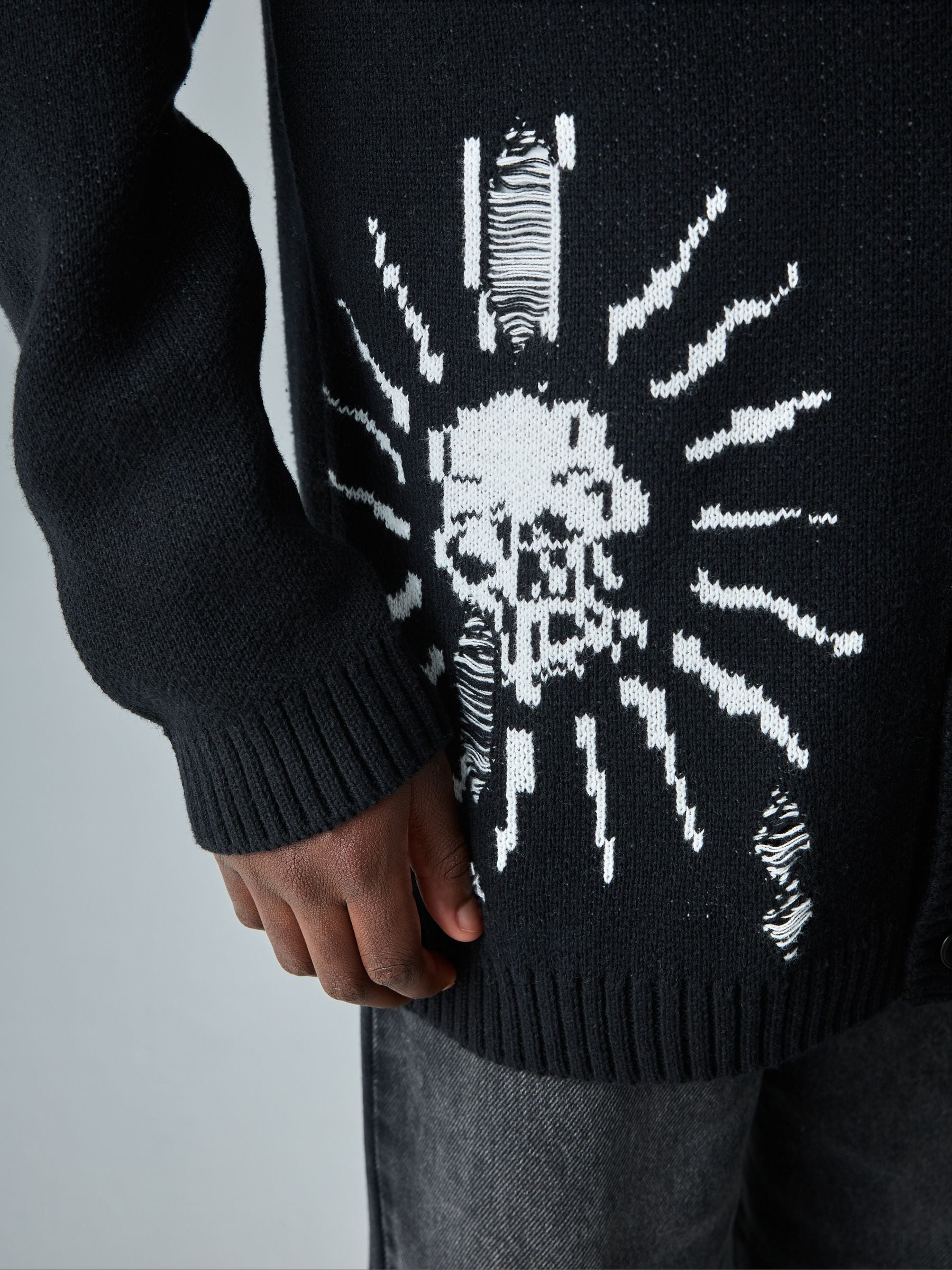 Buy smALLSAINTS Black Motive Graphic Distressed Knitted Cardigan