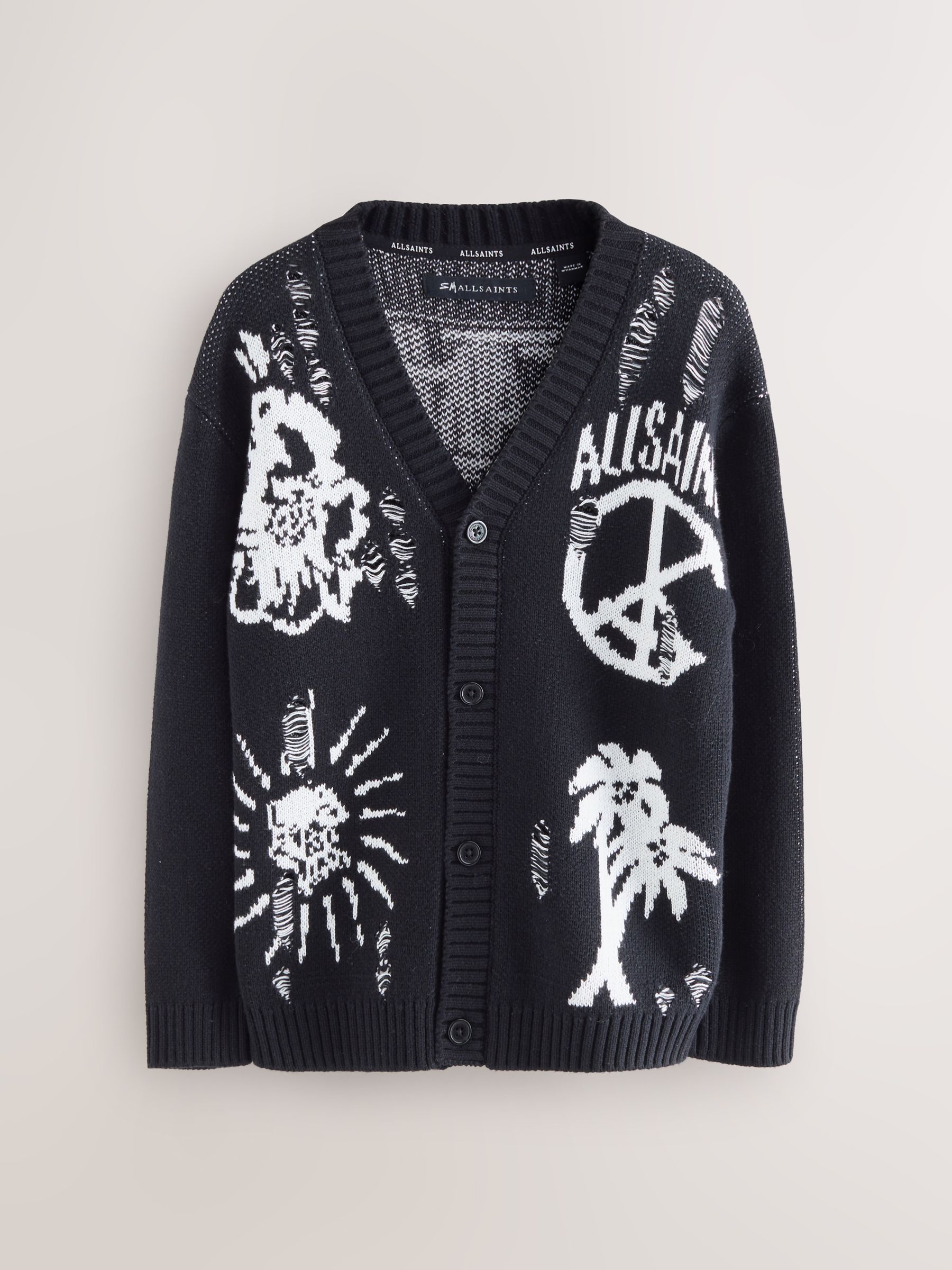 Buy smALLSAINTS Black Motive Graphic Distressed Knitted Cardigan