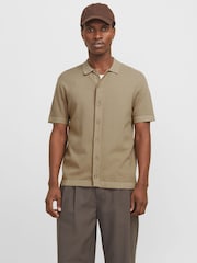 JACK & JONES Cream Knitted Button Down Short Sleeve Shirt - Image 1 of 7