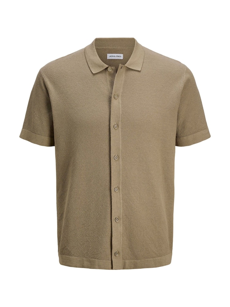 JACK & JONES Cream Knitted Button Down Short Sleeve Shirt - Image 7 of 7