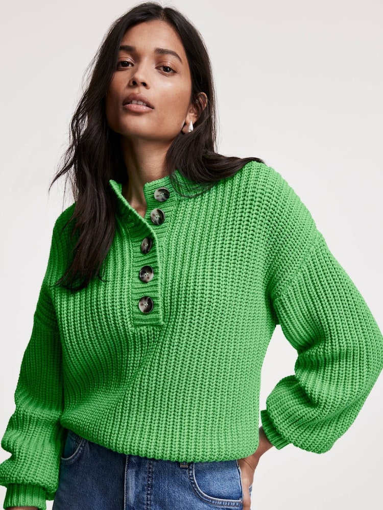 Mint Velvet Green Button Detail Jumper - Image 1 of 7