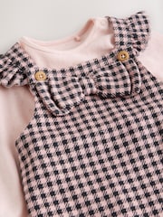 Pink / Chocolate Gingham Baby Long Sleeve Bodysuit and Dungarees 2 Piece Set (0mths-2yrs) - Image 5 of 9