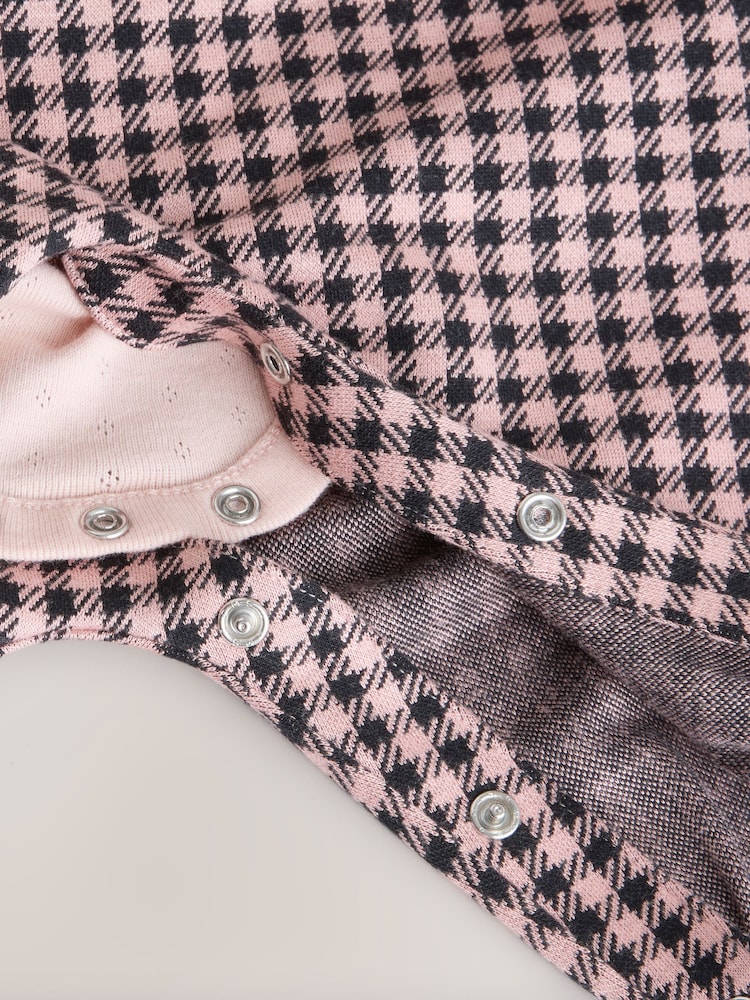 Pink / Chocolate Gingham Baby Long Sleeve Bodysuit and Dungarees 2 Piece Set (0mths-2yrs) - Image 9 of 9