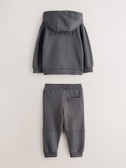 smALLSAINTS Charcoal Grey Embossed Logo Washed Hoodie and Joggers Younger Boys Set - Image 2 of 4