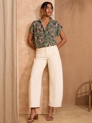 Love & Roses Khaki Green Animal Print Printed Roll Sleeve Shirt - Image 2 of 4