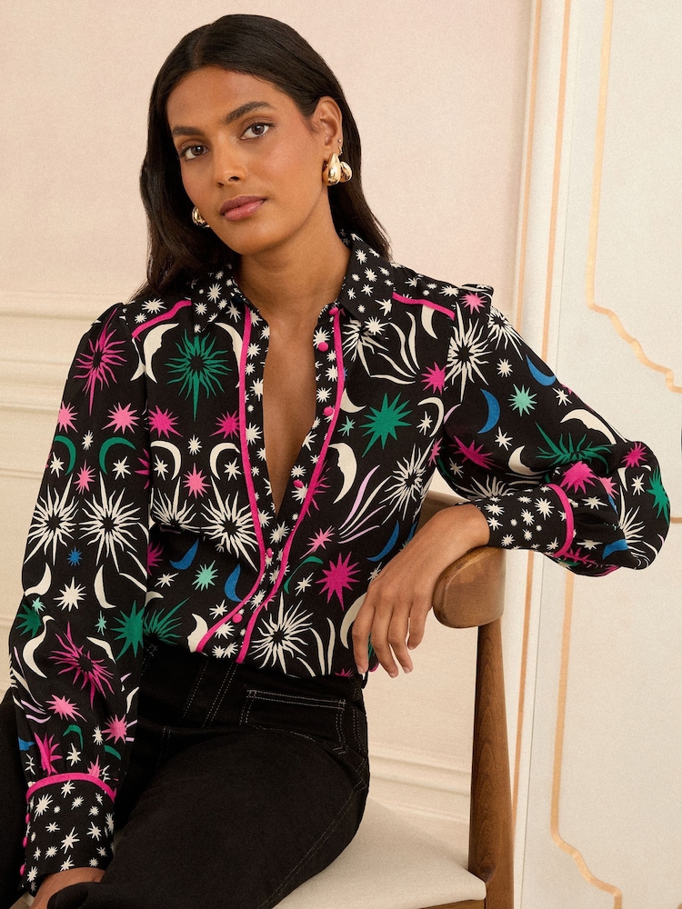 Love & Roses Black Star Printed Long Sleeve Shirt - Image 1 of 4