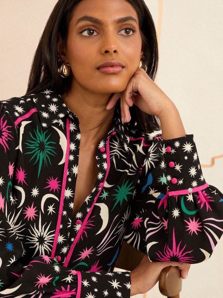 Love & Roses Black Star Printed Long Sleeve Shirt - Image 2 of 4