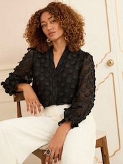 Love & Roses Black 3D Spot Long Sleeve Blouse - Image 1 of 4