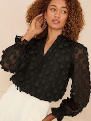Love & Roses Black 3D Spot Long Sleeve Blouse - Image 3 of 4
