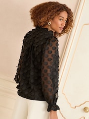 Love & Roses Black 3D Spot Long Sleeve Blouse - Image 4 of 4