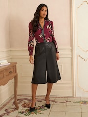 Love & Roses Burgundy Animal Print Notch Neck Hardware Blouse - Image 3 of 4