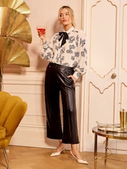 Love & Roses White Ecru Bow Print Pussybow Long Sleeve Shirt - Image 3 of 4
