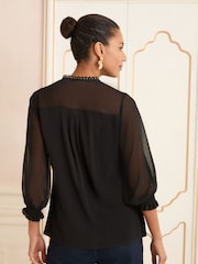 Love & Roses Black V-Neck Hardware 3/4 Sleeve Blouse - Image 4 of 4