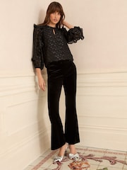 Love & Roses Black Crew Neck Metallic Long Sleeve Ruffle Blouse - Image 3 of 4