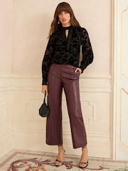 Love & Roses Black Velvet Burnout Long Sleeve Pussybow Blouse - Image 3 of 4