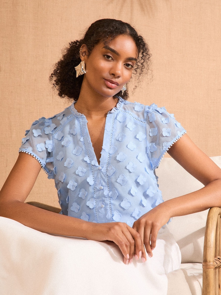 Love & Roses Blue 3D Flutter Sleeve Blouse - Image 2 of 4