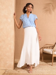 Love & Roses Blue 3D Flutter Sleeve Blouse - Image 3 of 4