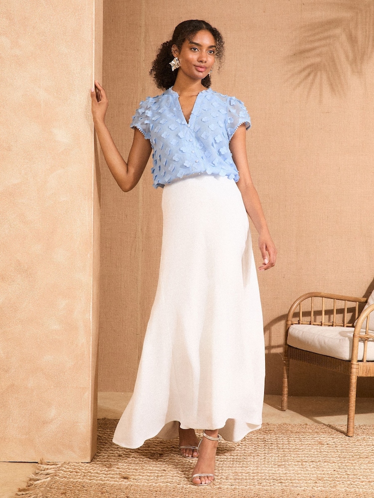 Love & Roses Blue 3D Flutter Sleeve Blouse - Image 3 of 4