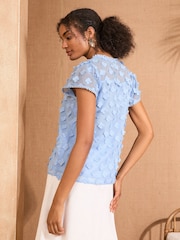 Love & Roses Blue 3D Flutter Sleeve Blouse - Image 4 of 4