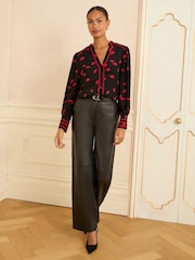 Love & Roses Black Lips Print Notch Neck Long Sleeve Blouse - Image 3 of 4