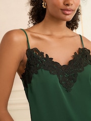 Love & Roses Dark Green Satin V-Neck Camisole - Image 2 of 4