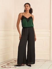 Love & Roses Dark Green Satin V-Neck Camisole - Image 3 of 4