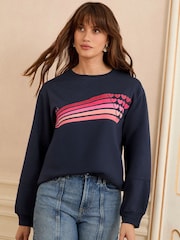 Love & Roses Navy Heart Slogan Sweatshirt - Image 1 of 4