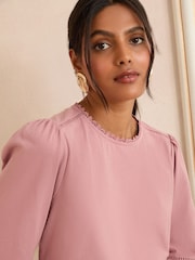 Blush Pink Lace Insert - Love & Roses 3/4 Sleeve Jersey Top - Imagem 2 de 4