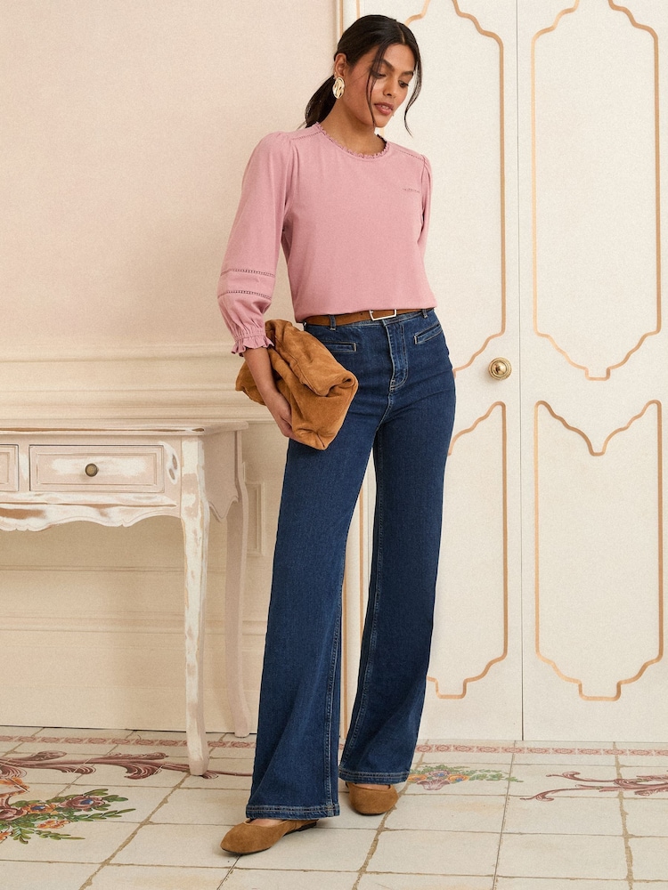 Blush Pink Lace Insert - Love & Roses 3/4 Sleeve Jersey Top - Image 3 of 4